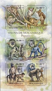 Mozambique MNH S/S Monkeys 2011 6 Stamps