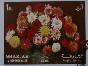 ​SHARJAH-AIRMAIL-1972 FAMOUS ARTS PAINTING-FLOWERS-CTO-IMPERF S/S VF-LAST ONE