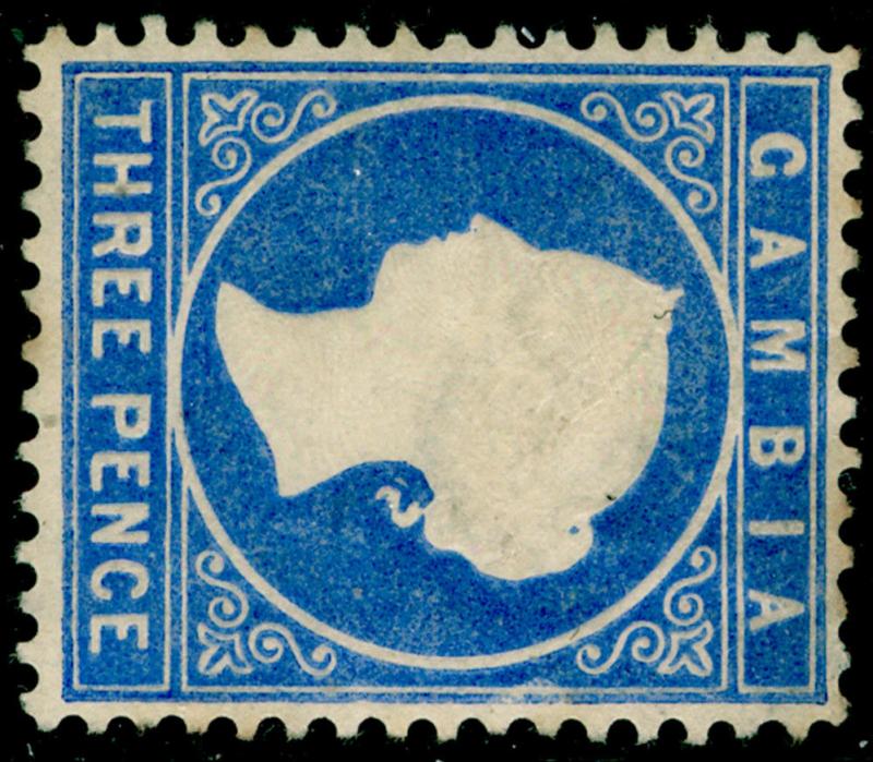 GAMBIA SG14A, 3d bright ultramarine, UNUSED. Cat £500. WMK CC SIDEWAYS.