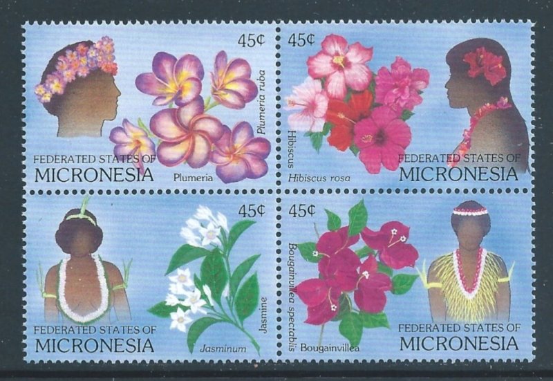 Micronesia #72-5 NH Mwarmwarms, Flowers (Block of 4)