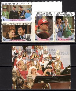 Grenadines of St.Vincent 1986 WEDDING ANDREW & SARAH/PRINCESS DIANA Set (4)+1S/S