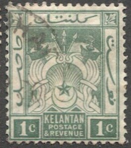 MALAYA Kelantan 1921 1c  Sc 14, Used  VF