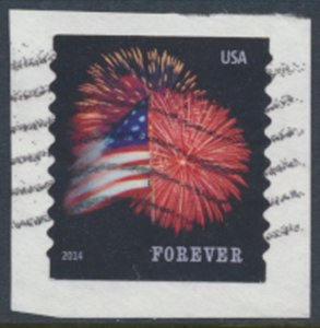 USA Sc# 4854  Used SA on piece Fireworks Flag 2014  see details  / scan