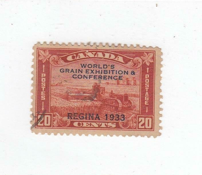 CANADA (MK2602) # 203 VF-USED 20cts 1933 HARVESTING WHEAT O/PRINT/BRN-RED CV $20