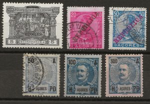 Azores 6 Different MH/Used VF 1906-11 SCV $17.50 (jr)