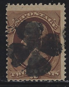 Scott # 157  Lot E258  2c Jackson w/rare 4 leaf Clover cancel  Used