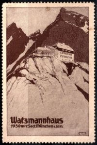 1930 Germany Poster Stamp Watzmannhaus Mountain Hut Munich Section D.O.A.V.