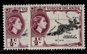 BRITISH VIRGIN ISLANDS QEII SG149 + 149a, ½c SHADE VARIETIES, M MINT.