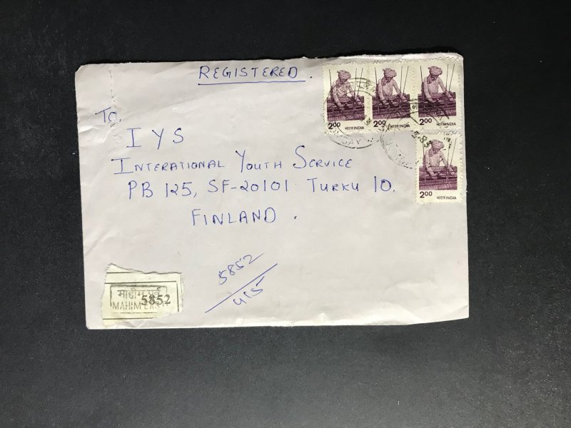 India Registered Cover to Finland City Cancel (1980s-1990s) Cover #953