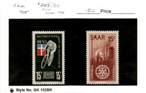 Saar -Germany, Postage Stamp, #253-254 Mint NH, 1955 Bicycle (AD)