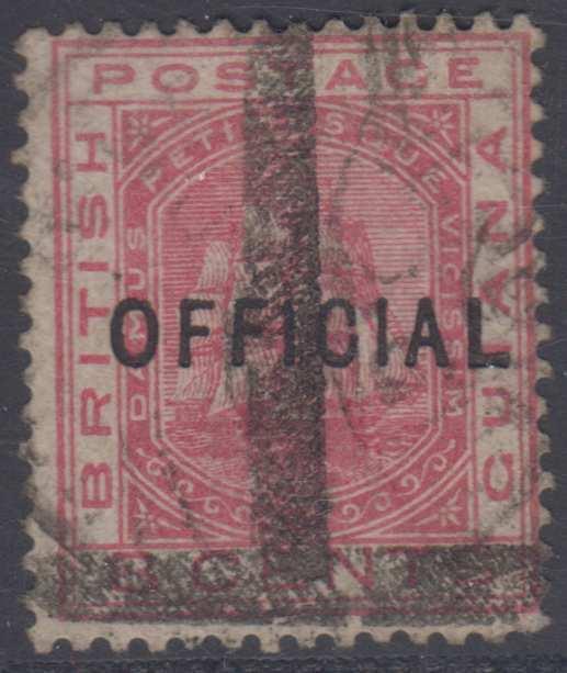 BC BRITISH GUIANA 1877 OFFICIAL Sc O10 TOP VALUE USED SCV$550.00