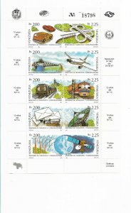 VENEZUELA 1987 TRANSPORTS AND COMMUNICATIOS TRAINS PLANES SATELLITES MS SC 1392