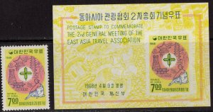 Thematic stamps SOUTH KOREA 1968 E.A.T.A. 737 & MS738 mint