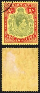 Bermuda SG118b KGVI 5/- Pale Green and Red/yellow Line Perf 14.25 (Ref 87)