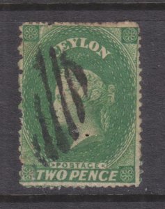 CEYLON, 1861 Large Star, 2d. Yellowish Green, used.