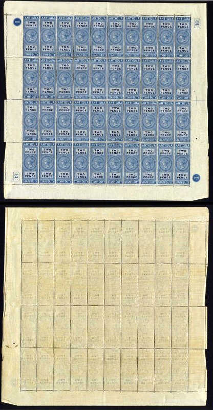 Antigua 1870 2d Stamp Duty Sheet of 40