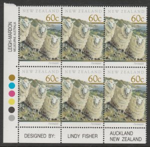 New Zealand 1991 60c Sheep of New Zealand Plate Block UHM