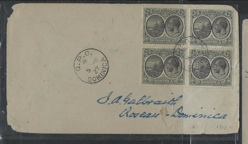 DOMINICA COVER (P2304B)  1927 KGV 2D BOAT BL OF 4 COVER LOCAL COVER