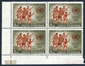 India 334 block/4, MNH. Michel 318. UNICEF Day, 1960.