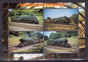 Benin 2009 Steam Locomotives Sheetlet (4) Perforated MNH