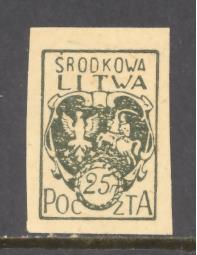 Central Lithuania  Sc # 2 mint hinged  imperforate  (DT)