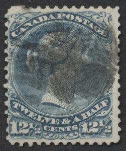 Canada #28 12 1/2c Large Queen  Fine Used Cork Cancel