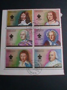 AJMAN STAMP-1972 KINGS AND QUEENS OF FRANCE -CTO SHEET VF-WITH SCOUT LOCO