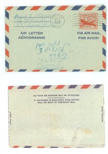 US UC16d 1957 10c airmail letter sheet (three line inscription on reverse) sent to Israel