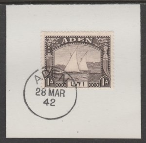 ADEN 1937 DHOW 1a sepia on piece with MADAME JOSEPH  POSTMARK