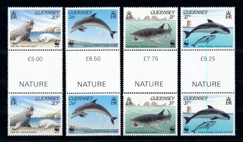 [79041] Guernsey 1990 Marine Life Dolphin Shark WWF  MNH