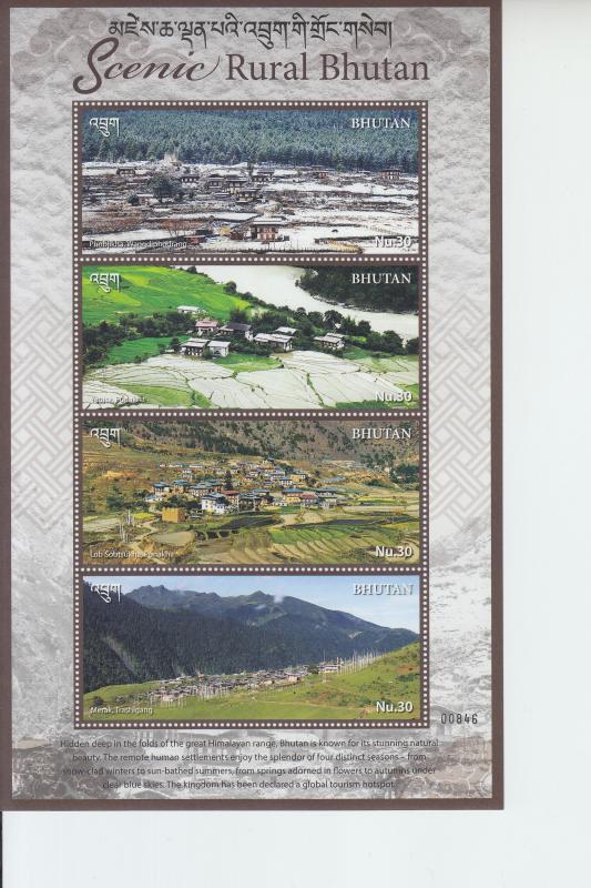 2017 Bhutan Rural Scenes Sheetlet of 4 (Scott 1587) MNH