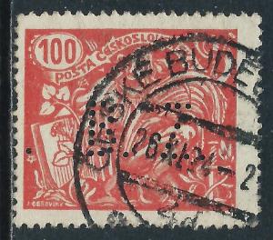 Czechoslovakia, Sc #92, 100h Used (Perfin)