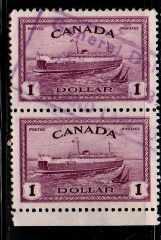 Canada Sc 273 1946 $1 Ferryboat stamp pair  used