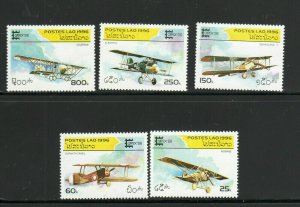 LAOS #1284-1288  1996  ANTIQUE AIRCRAFT       MINT  VF NH  O.G