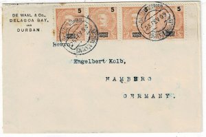 Lourenco Marques 1899 cancel in blue on cover to Germany, Scott 31 strip of 4