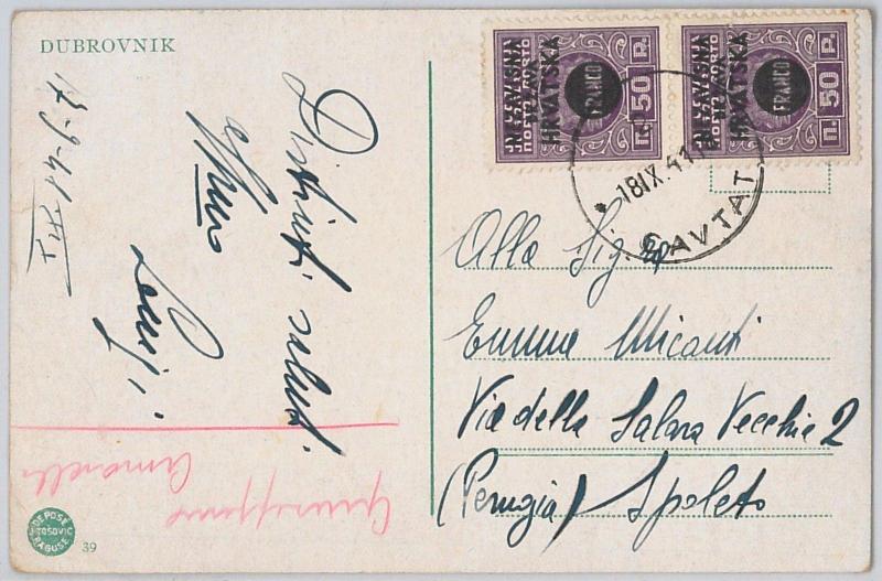 Hrvatska CROATIA -  POSTAL HISTORY: Dubrovnik POSTCARD to ITALY from CAVTAT 1941 