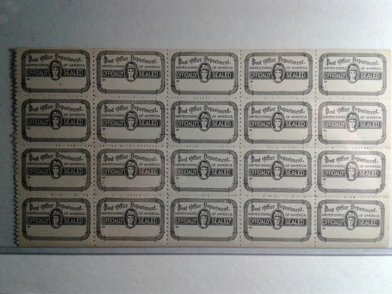 SCOTT # OX21 MINT NEVER HINGED OFFICIAL POST OFFICE SEALS BLOCK OF 20 !! AMAZING