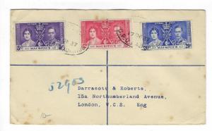 1937 Mauritius To London Cover - With King George Coronation Set (II38)