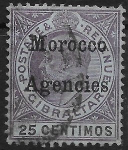 MOROCCO AGENCIES SG27 1906 25c PURPLE & BLACK ON BLUE USED (s)