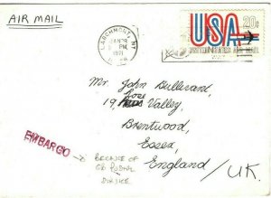 GB 1971 STRIKE POST USA Cover Interrupted *EMBARGO* GB Essex Brentwood 43c.7