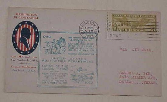 US FDC  8cents AIRMAIL UNLISTED 1932 CACHETED