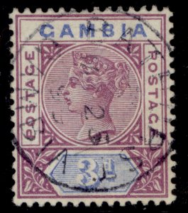 GAMBIA QV SG41b, 3d deep purple & ultramarine, FINE USED. Cat £100. CDS