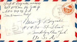 United States A.P.O.'s 6c Monoplane Air Envelope 1943 American Base Forces, A...