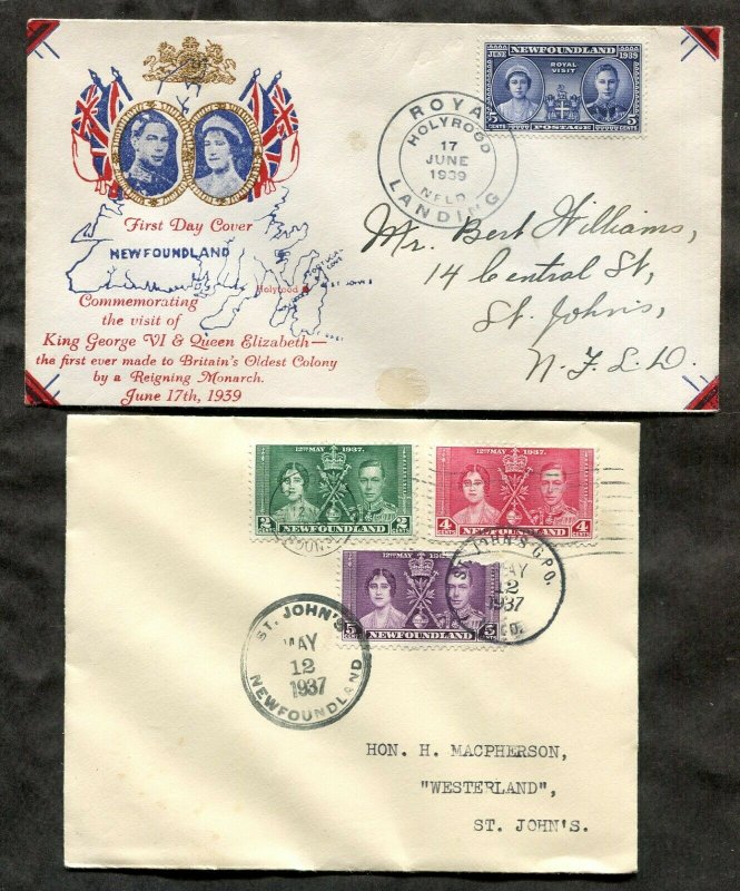 p972 - NEWFOUNDLAND Lot of (2) Covers. 1937 & 1939 Royal Landing