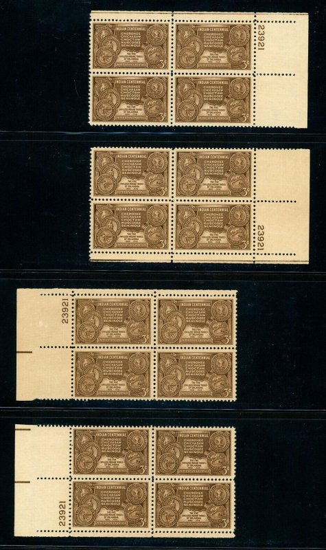 US Stamp #972 Indian Centennial 3c - 4 Corner Block Plates #23921 - MNH  