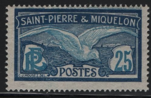 St Pierre et Miquelon 1909-30 MNH Sc 88 25c Fulmar Petrel Varieties