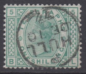 SG T8 1876 1/- deep green plate 5. Very fine used with a Hull CDS, Dec 10th 1877