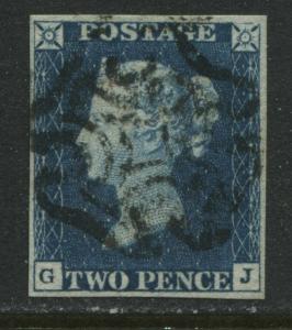 Great Britain 1840 2d Blue Plate 1 GJ choice used with black MX