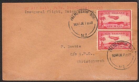 NEW ZEALAND 1936 first flight cover Palmerston North to Christchurch.......16960