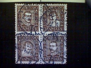 Stamps, used, Denmark, Scott 175a, block of four, Kings Christian IV and X, 20o